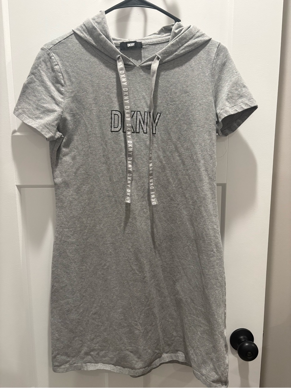 DKNY Gray Short-Sleeve Hoodie Mini Dress